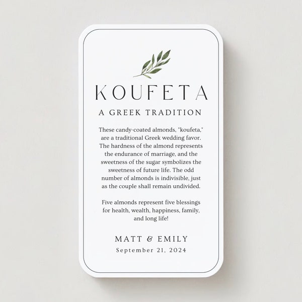 Koufeta Tag for Wedding / Greek Koufeta Card and Quote / Editable Digital Template on Canva - WHITE