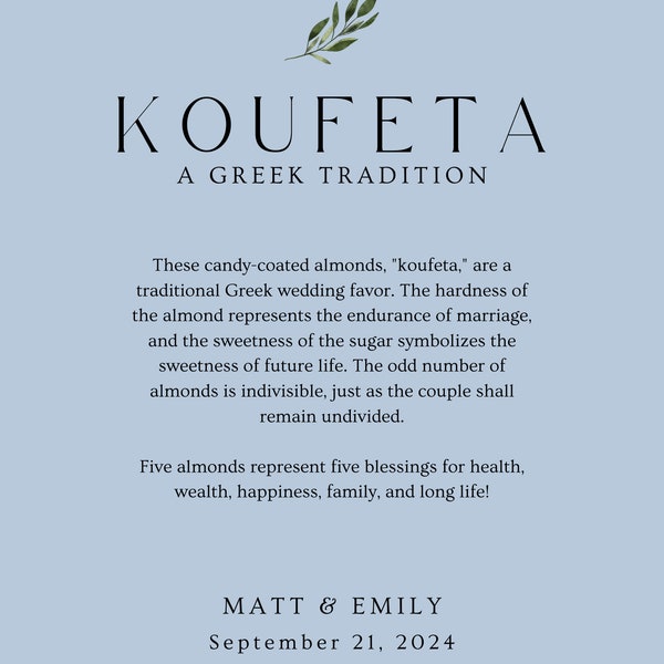 Koufeta Sign // Wedding Sign for Traditional Greek Jordan Almonds // Digital Template