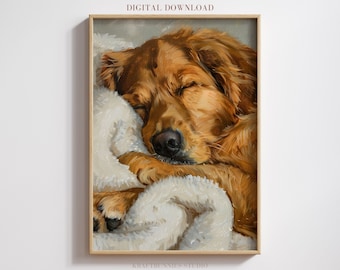 Sleeping Golden Retriever Oil Painting: Pet Portrait Art (Digital Download)