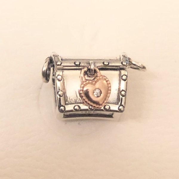 PANDORA Club Silver/Rose/Diamond TREASURE BOX Charm 787792 as gift Thanksgiving,Mother's Day,Anniversary,Birthday,Valentine's day