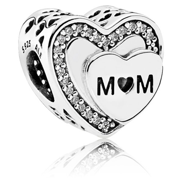 Pandora Sterling Silver Tribute to Mom Charm Heart Charm with Clear Zirconia 792070 as gift Thanksgiving,Mother's Day,Valentine's day