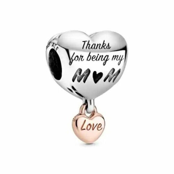 Pandora Love You Mom Heart Silver S925 ALE Dangle Charm 788830 as gift Thanksgiving,Mother's Day,Anniversary,Birthday,Valentine's day