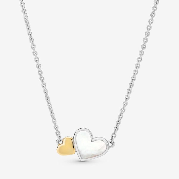 Authentic  PANDORA 100% 925 S Luminous Hearts Collier Necklace 590521MOP-45CM Gift as gift Mother's Day,Anniversary,Birthday,Valentine's day