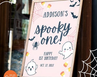 Spooky One Birthday Welcome Sign: Editable Halloween Theme (Digital)