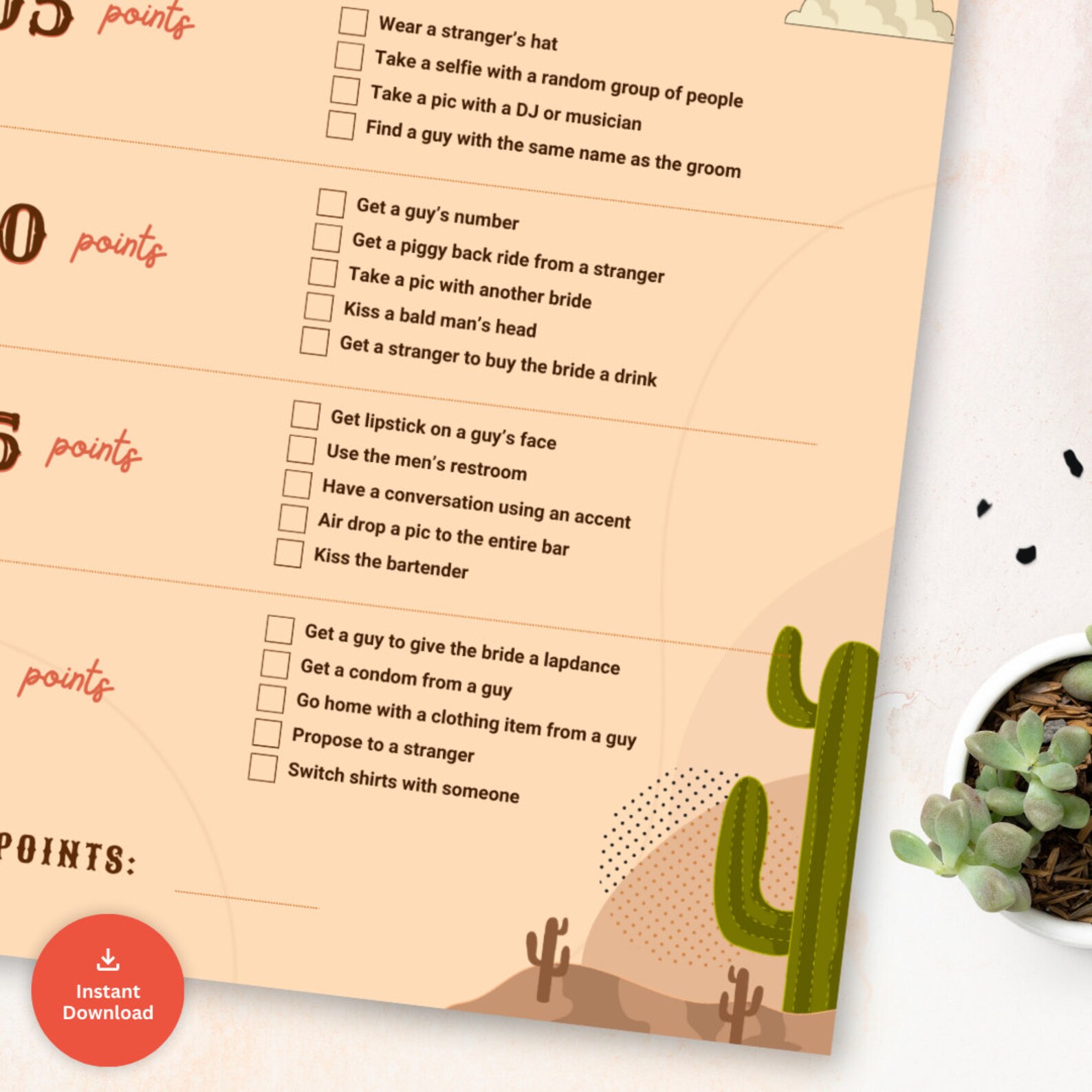 Bachelorette Scavenger Hunt Printable, Bachelorette Game Printable