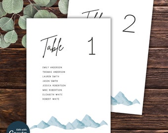 Mountain Wedding Table Number Seating Chart: Editable Template (PDF)