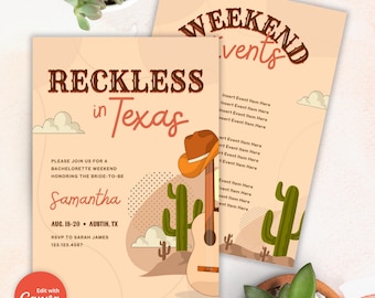 Reckless in Texas Bachelorette Itinerary Template (Digital Download)