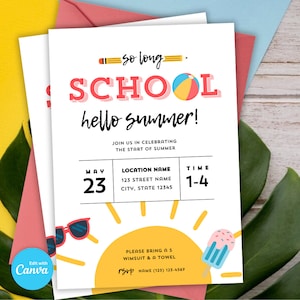 Editable Summer Party Invitation: End of School Celebration (Digital Download)
