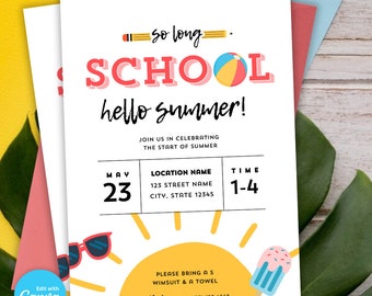 Editable Summer Party Invitation: End of School Celebration (Digital Download)