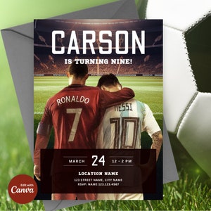 Invitation de fête d'anniversaire de football modifiable Invitation d'anniversaire de football football Invitation d'anniversaire de soccer modifiable Téléchargement instantané de footballeur