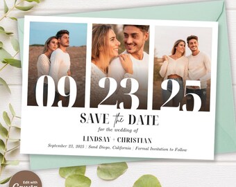 Sjabloon voor moderne foto-save-the-date: bewerkbare canvasuitnodiging (7 x 5 inch)