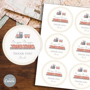Chugga Chugga Two Two 2nd Birthday Party Editable Thank You Tags, Train Birthday Party Thank You Tags, Boy&#39;s 2nd Birthday Party Supplies