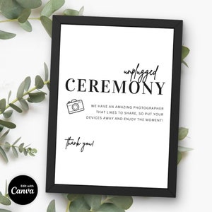 Minimalist Wedding Unplugged Ceremony Sign Editable Template, Printable Unplugged Wedding Sign, Unplugged Wedding Ceremony Sign