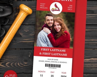 Tarjeta editable para guardar la fecha de las entradas de béisbol de los Cardenales (Canva)