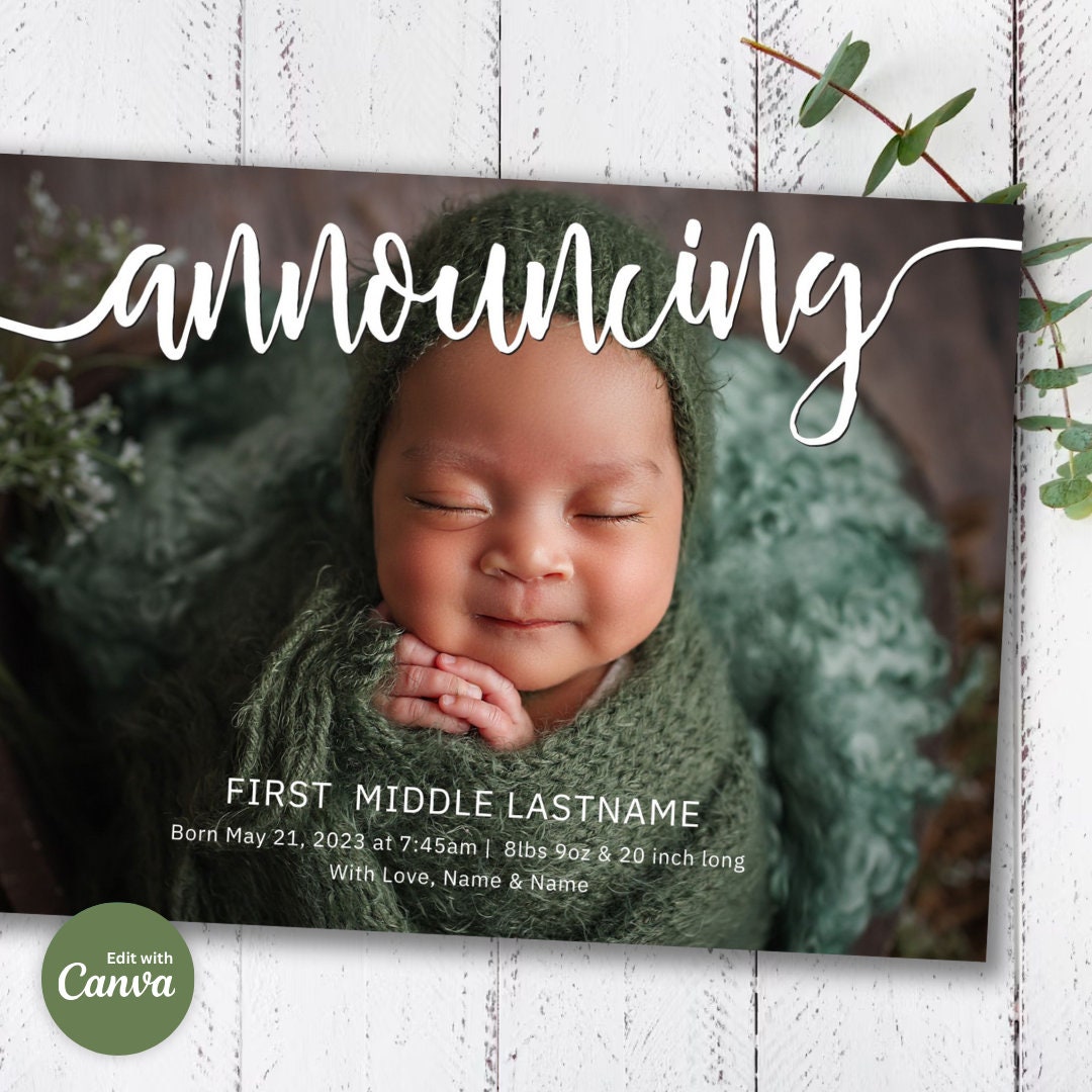 Editable Photo Birth Announcement Etsy
