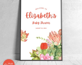 Succulent Baby Shower Welcome Sign: Editable Template (Digital)