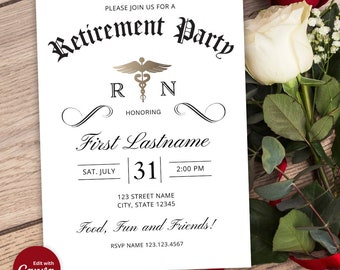 Nurse Retirement Party Invitation Template (Editable Canva PDF)