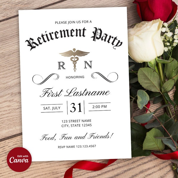 Nursing Retirement Party Editable Invitation, Retirement Party Invitation, Retired Nurse, Editable Invitation Template, Nurse