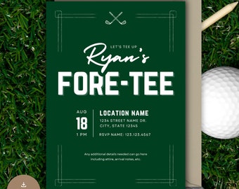 Invitación para el 40.º cumpleaños de golfista: Fiesta de Tee de entrada, plantilla editable (descarga digital)