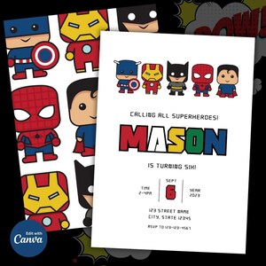 Superhero Editable Birthday Party Invitation Template, Superhero Invitation, Boy&#39;s Birthday Party Invite, Editable Template, Superhero Party
