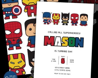 Superhero Birthday Party Invitation Template: Editable Canva Design (5x7 in)