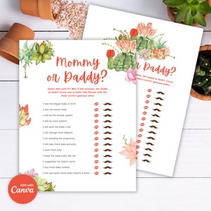 Sukkulente Babyparty Spiel: Mami oder Vati Vorlage (Instant Download)