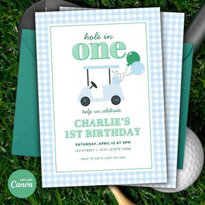 Hole In One Golf 1st Birthday Invitation (Editable Template)