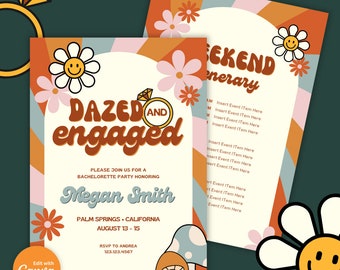 Uitnodiging groovy vrijgezellenreis: thema Dazed and Engaged (digitale download)