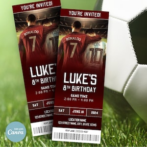 Fußball Ticket bearbeitbare Geburtstagsfeier-Einladung Fußball-Geburtstag einladen Sofort-Download Fußball-Geburtstagsfeier bearbeitbare einladen Fußballspieler