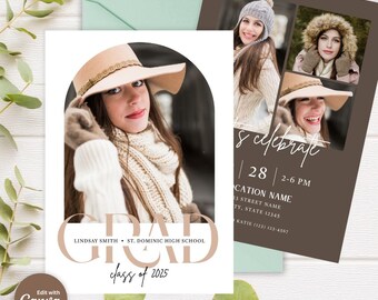 Photo Graduation Party Invitation: Modern Editable Template (Canva)