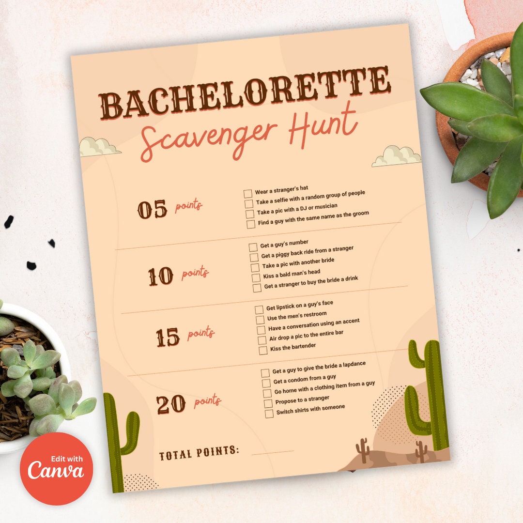 Bachelorette Scavenger Hunt Printable, Bachelorette Game Printable