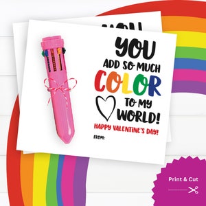 Valentine Printable, Regenbogen Stift Valentinstag Karte gefallen, Instant Download