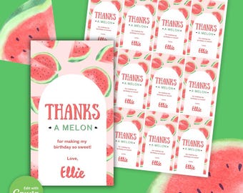 Watermelon First Birthday Thank You Tag: Editable Template (Digital Download)