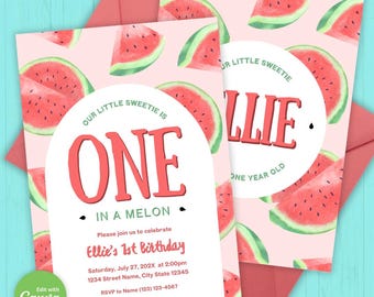 Watermelon First Birthday Invitation: Editable Template (PDF)