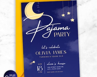 Pajama Party Invitation Template: Editable Sleepover Birthday Invite (Canva)