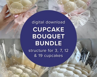 Paquete de ramo de cupcakes, todos los tamaños, descarga instantánea, instrucciones imprimibles