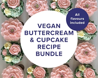 Veganistische botercrème & cupcake receptenbundel, alle smaken, direct downloaden, afdrukbare instructies