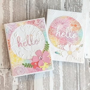 Ensemble de 2 cartes « Bonjour », Cartes florales, Cartes fleurs, Cartes colorées, Cartes en relief