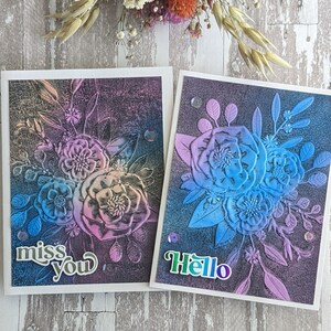 Ensemble de 2 cartes de vœux, Bonjour, Miss You, Floral, coloré,