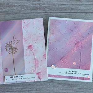 Lot de 2 cartes pissenlit, carte rose, carte d'encouragement, carte de sympathie, été, en vous souhaitant la paix