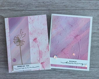 Set of 2 Dandelion Cards, Pink Card, Encouragement Card, Sympathy Card, Summer, Wishing you peace