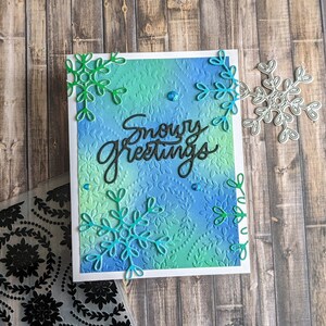 Carte de Noël, carte de vœux, flocon de neige, en relief, salutations enneigées bleu, vert