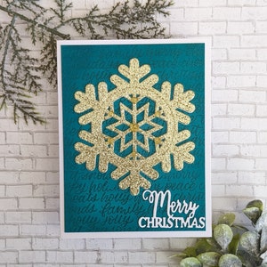 Carte de Noël, carte de vacances, sarcelle, turquoise, flocon de neige, scintillant, gaufré thermique