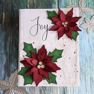 Carte de Noël, Carte de Noël unique, Carte Poinsettia, Cartes de Noël