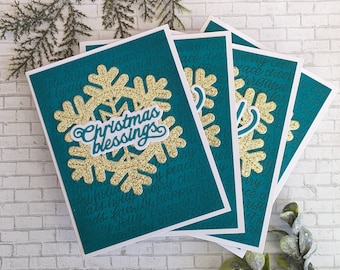 Christmas Card, Holiday Card, Teal, Turquoise, Snowflake, Sparkly, Heat Embossed