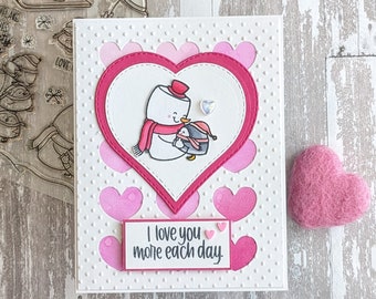 Valentines Day Card, Heart Card, Love Card, Friend Card, snowmen, Friendship, Everyday Card, penguin