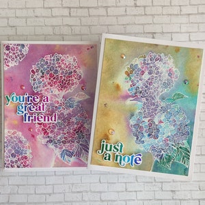 Juste une note, Amitié, Carte de tous les jours, Toutes occasions, Floral, Coloré, Hortensia