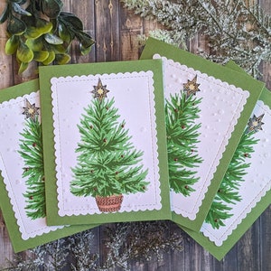 Lot de 4 cartes de Noël, cartes de vœux, arbre de Noël,