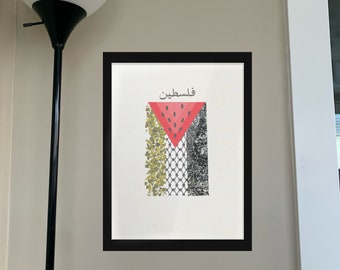 Palestine Flag Wall Art Palestinian Solidarity Olive Watermelon Print Palestine Stand with Palestine Poster Gaza Humanitarian Aid Printable