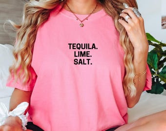 Camiseta de tequila, limón y sal, camiseta de tequila, camiseta de margarita, camiseta de tequila, camiseta de alcohol, camisetas de mujer, camisas de mujer, regalos para ella
